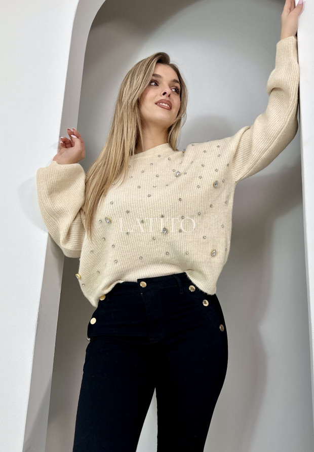 Sweter z kryształkami Ice crystal Ecru
